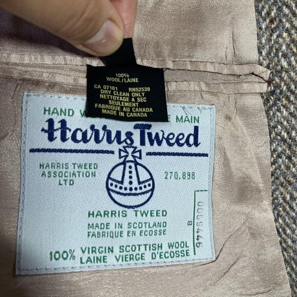 Harris Tweed Blazer Mens 44 Short Brown Herringbone Wool Hand Woven Scotland - Picture 3 of 16